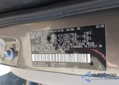 2006 Toyota Sequoia Sr5 V8 из США, поврежденный, VIN 5TDBT44A16S269768